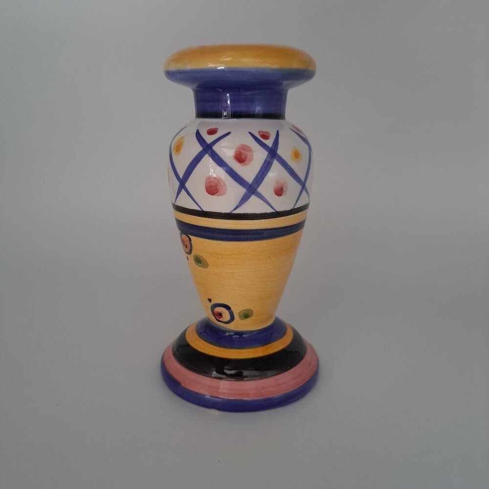 Hand-Painted Bella Casa Ganz Ceramic Candlestick Holder
